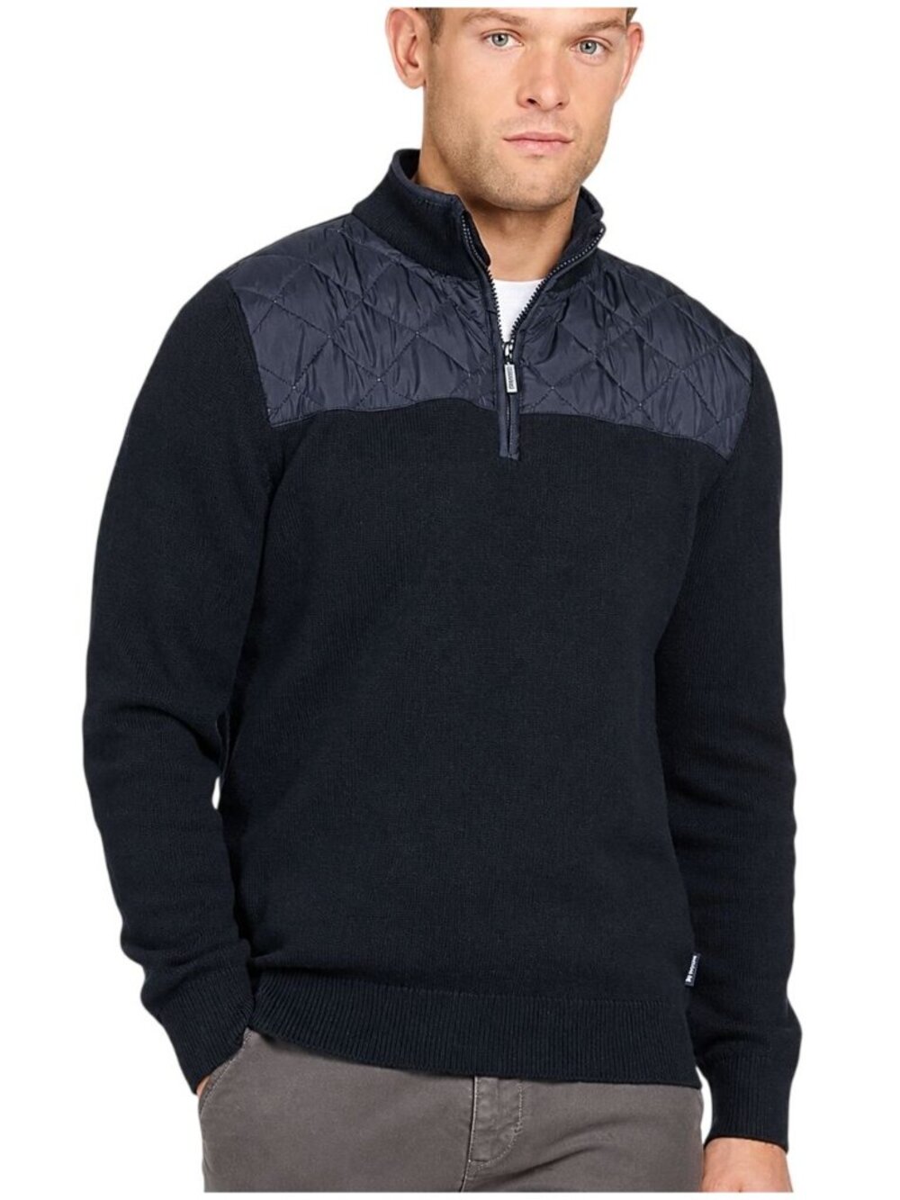 Barbour Quilted Half-Zip Pullover Sweater XXL Wool & Cotton Blend Dark Gray